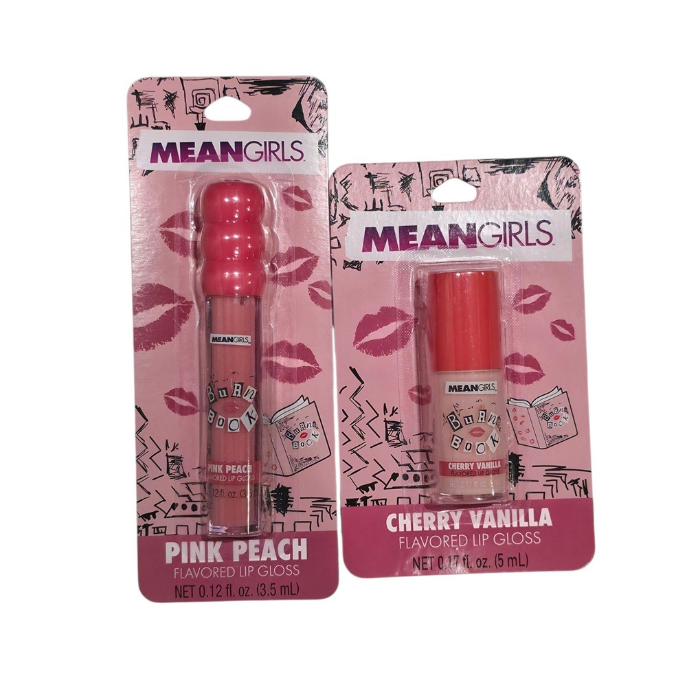 Mean Girls Burn Book Lip Gloss Set Pink Peach Cherry Vanilla Flavored 2 Pack NEW